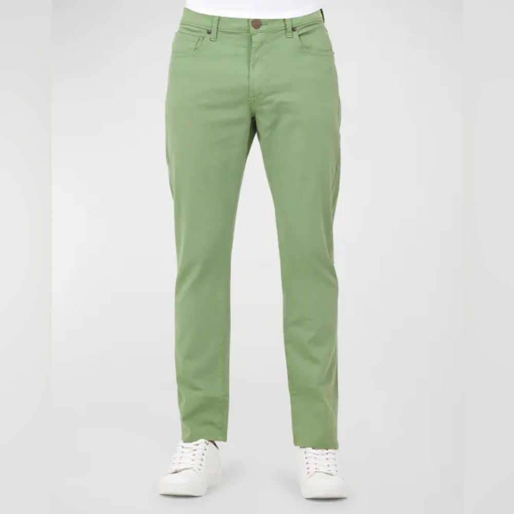 MONFRERE Men's Deniro Light Green Linen Blend Slim Straight Leg Pants Jeans